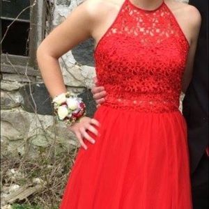 Red two piece prom dress
